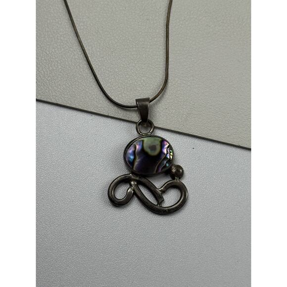 GM-08 Vintage Abstract Abalone Pendant Sterling Silver Necklace 18" Snake Chain - Picture 5 of 10